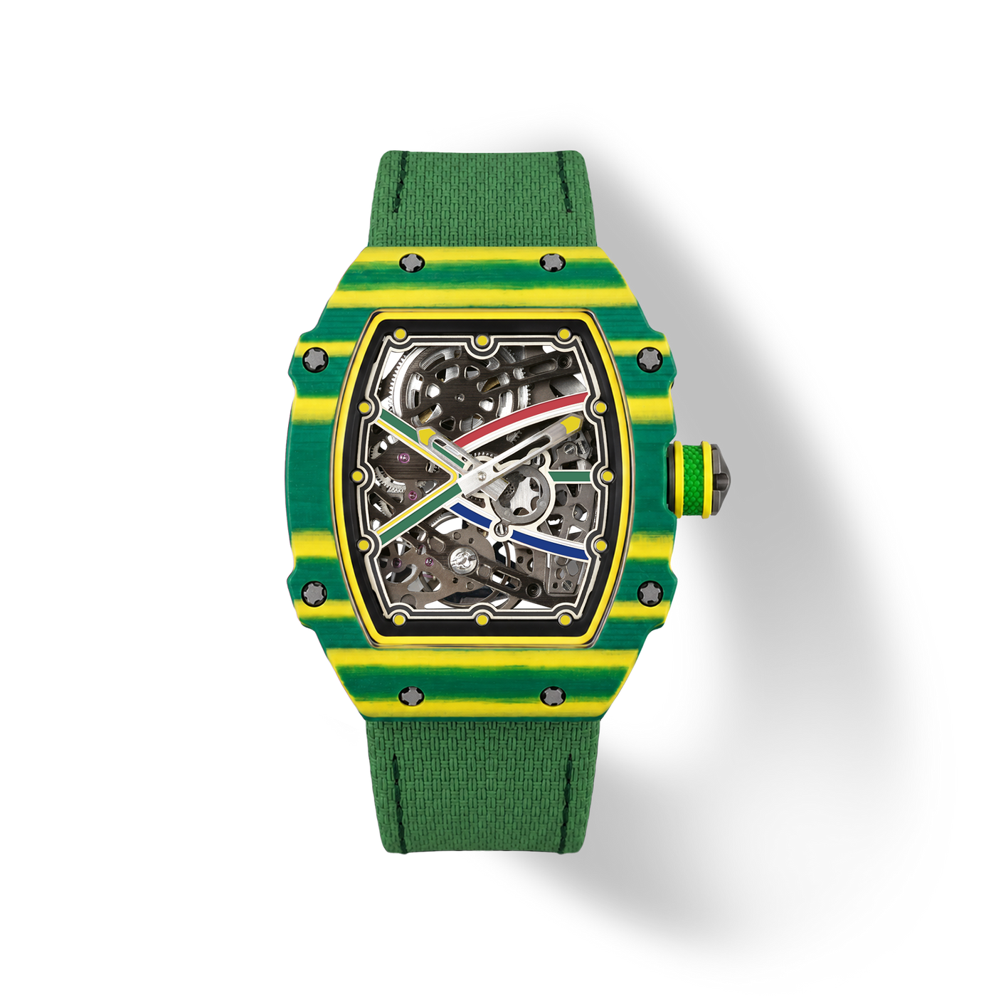 38 x 47.5mm Carbon-Fiber Tonneau Skeleton Automatic Watch - Green - image 1