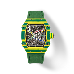 38 x 47.5mm Carbon-Fiber Tonneau Skeleton Automatic Watch - Green - image 1