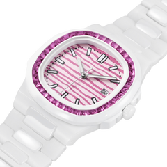 38.5mm Crystal-Bezel Ceramic Horizontal-Dial Quartz Watch - Candy Tide - image 5