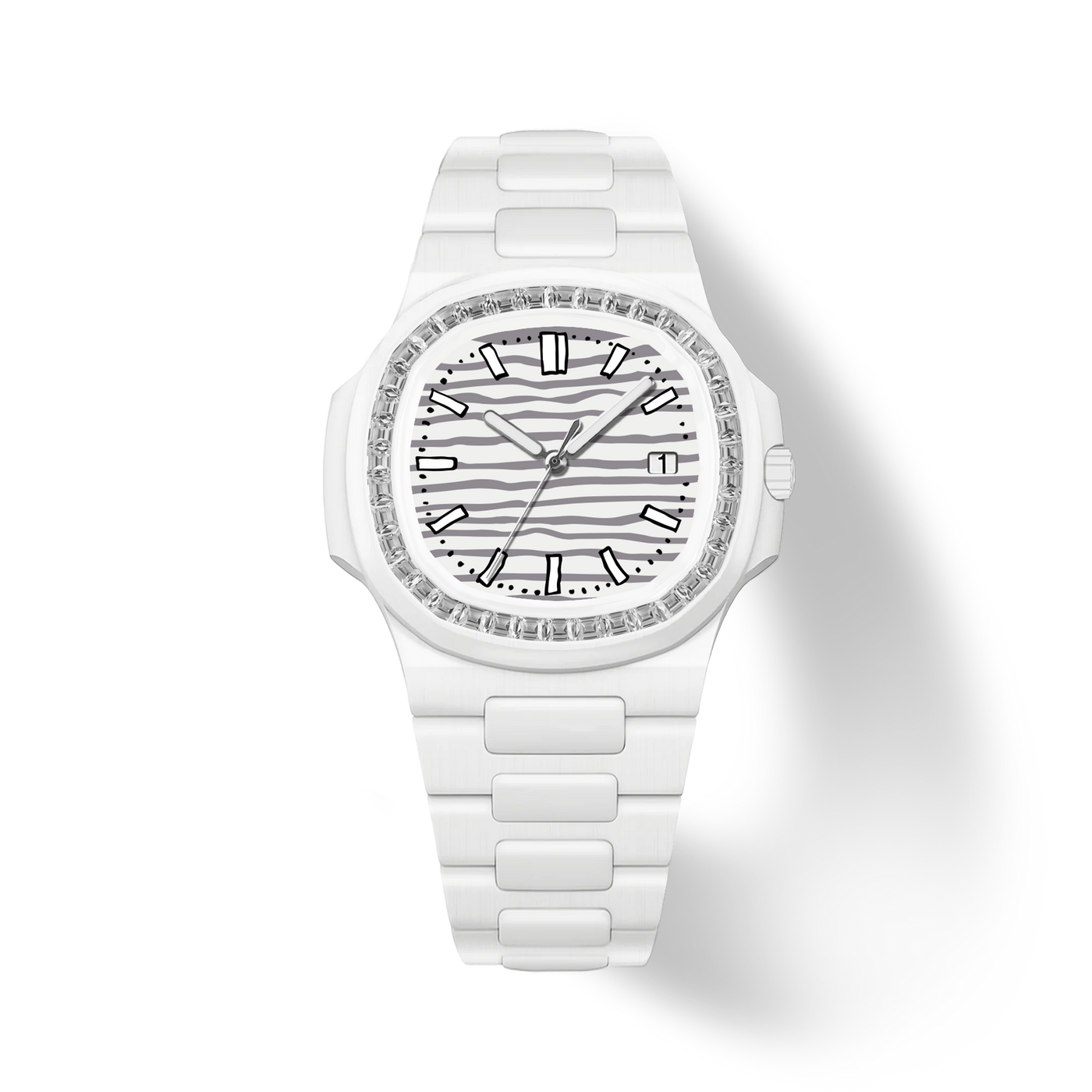 38.5mm Crystal-Bezel Ceramic Horizontal-Dial Quartz Watch - Polar Gleam - image 1