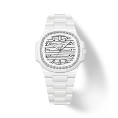 38.5mm Crystal-Bezel Ceramic Horizontal-Dial Quartz Watch - Polar Gleam - image 1