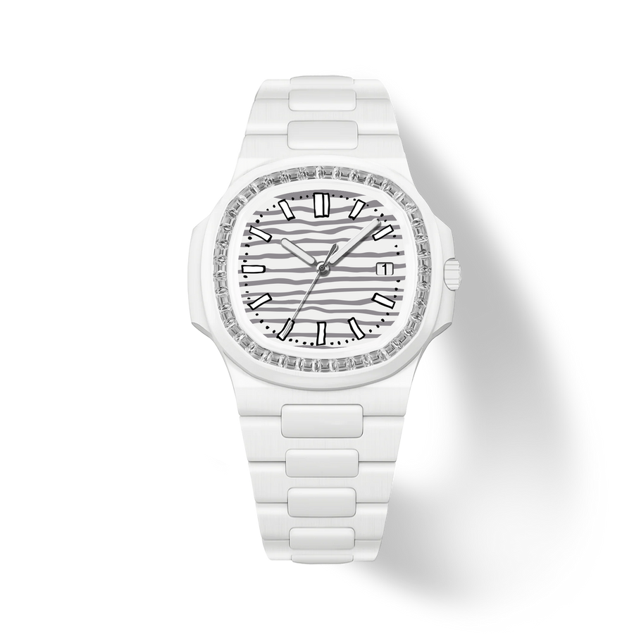38.5mm Crystal-Bezel Ceramic Horizontal-Dial Quartz Watch - Polar Gleam - image 1