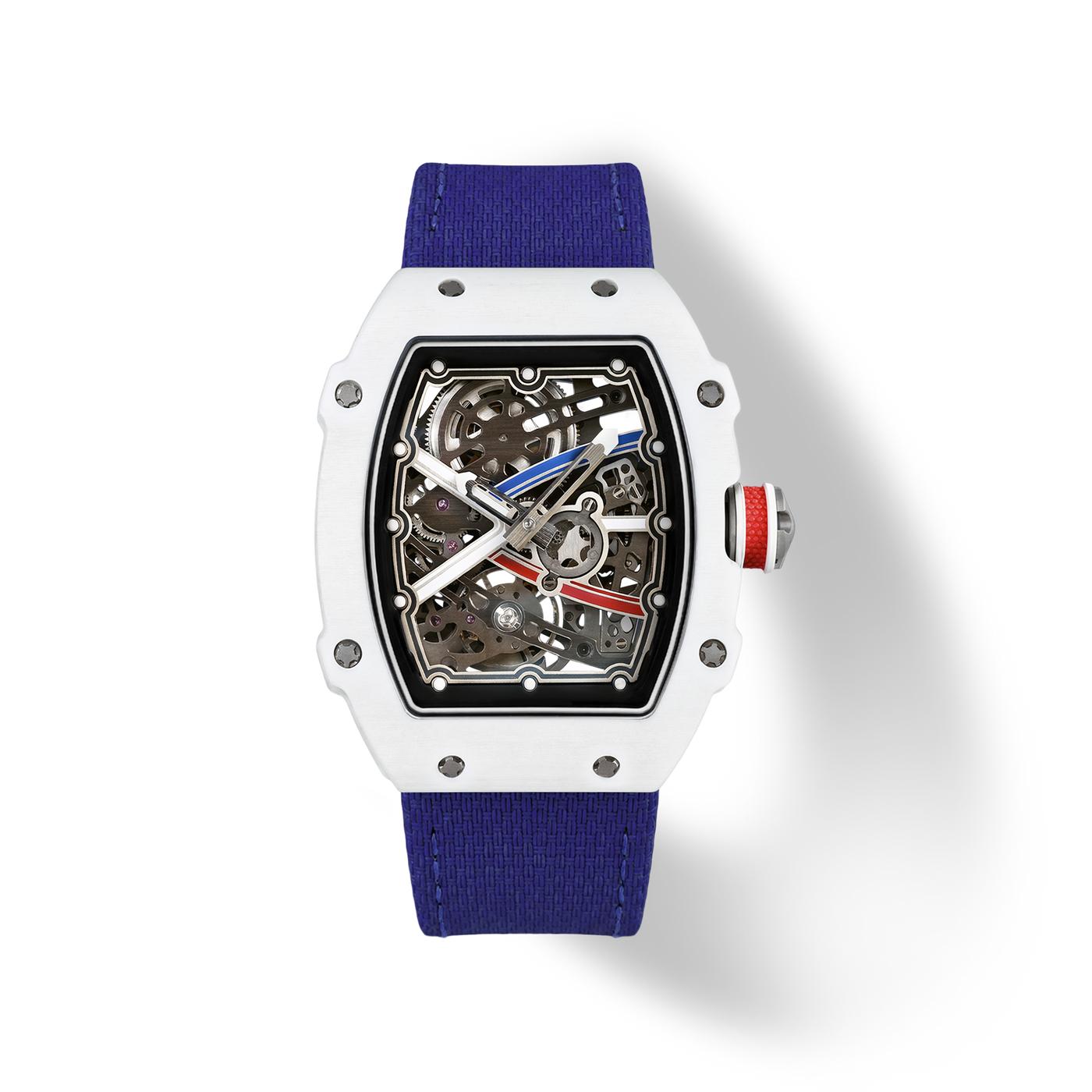 38 x 47.5mm Carbon-Fiber Tonneau Skeleton Automatic Watch - Blue & White - image 1