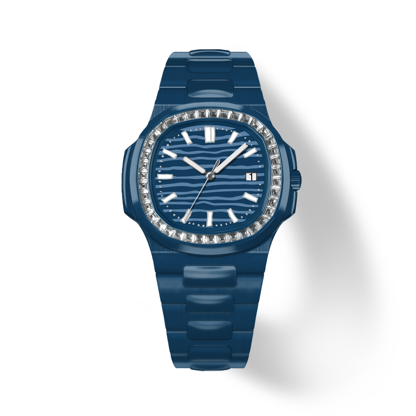 38.5mm Crystal-Bezel Ceramic Horizontal-Dial Quartz Watch - Ocean Prism - image 1