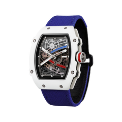 38 x 47.5mm Carbon-Fiber Tonneau Skeleton Automatic Watch - Blue & White - image 5