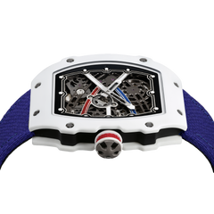 38 x 47.5mm Carbon-Fiber Tonneau Skeleton Automatic Watch - Blue & White - image 6