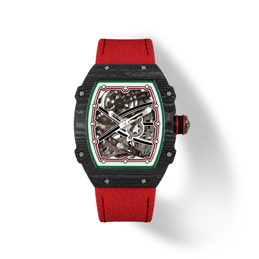 38 x 47.5mm Carbon-Fiber Tonneau Skeleton Automatic Watch - Red & Black - image 1