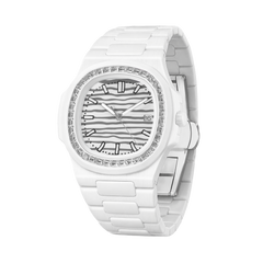 38.5mm Crystal-Bezel Ceramic Horizontal-Dial Quartz Watch - Polar Gleam - image 4