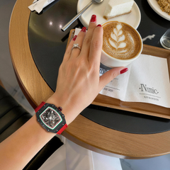 38 x 47.5mm Carbon-Fiber Tonneau Skeleton Automatic Watch - Red & Black - image 3