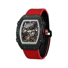 38 x 47.5mm Carbon-Fiber Tonneau Skeleton Automatic Watch - Red & Black - image 4