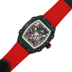 38 x 47.5mm Carbon-Fiber Tonneau Skeleton Automatic Watch - Red & Black - image 6