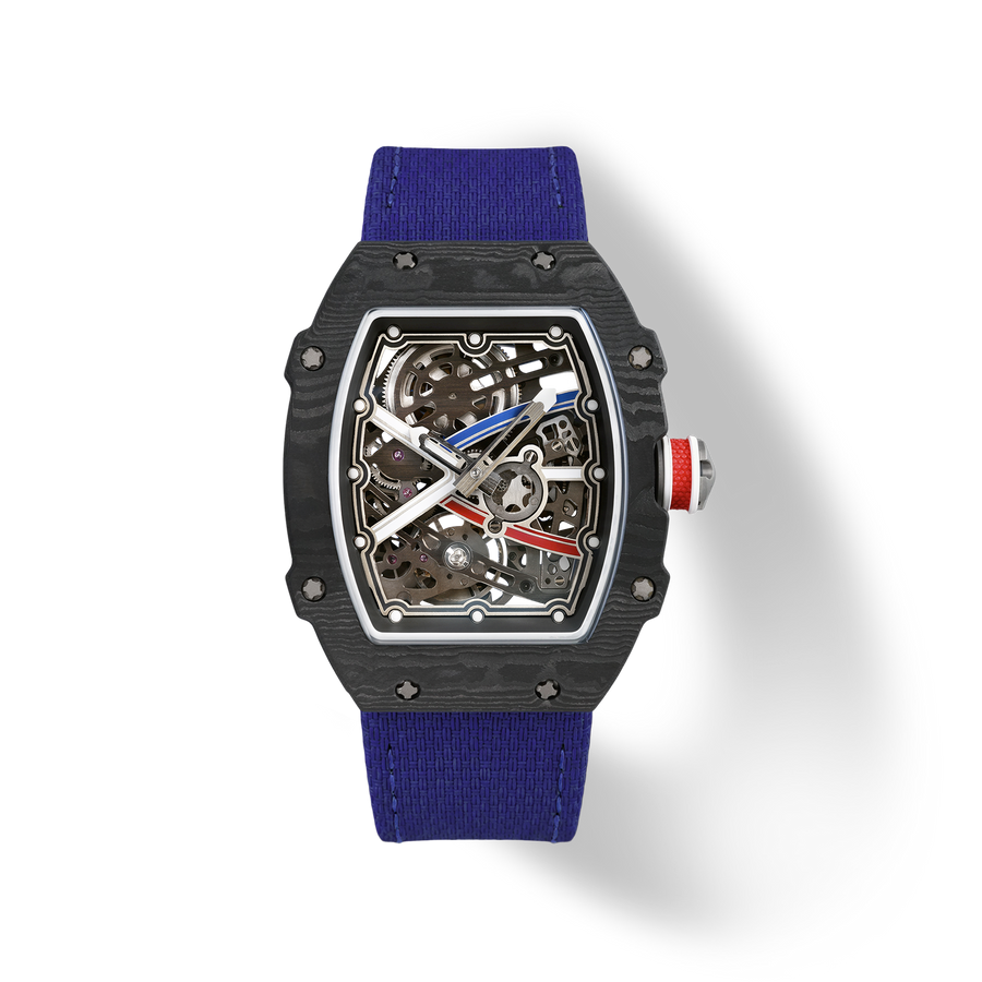 38 x 47.5mm Carbon-Fiber Tonneau Skeleton Automatic Watch - Blue & Black - image 1