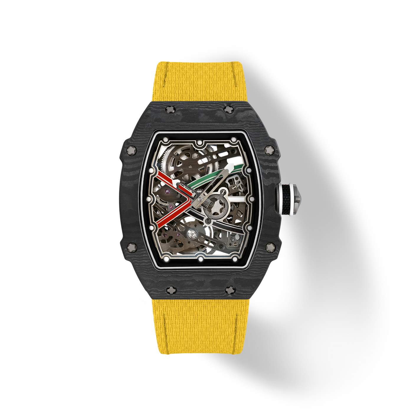 38 x 47.5mm Carbon-Fiber Tonneau Skeleton Automatic Watch - Yellow & Black - image 1