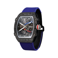 38 x 47.5mm Carbon-Fiber Tonneau Skeleton Automatic Watch - Blue & Black - image 5