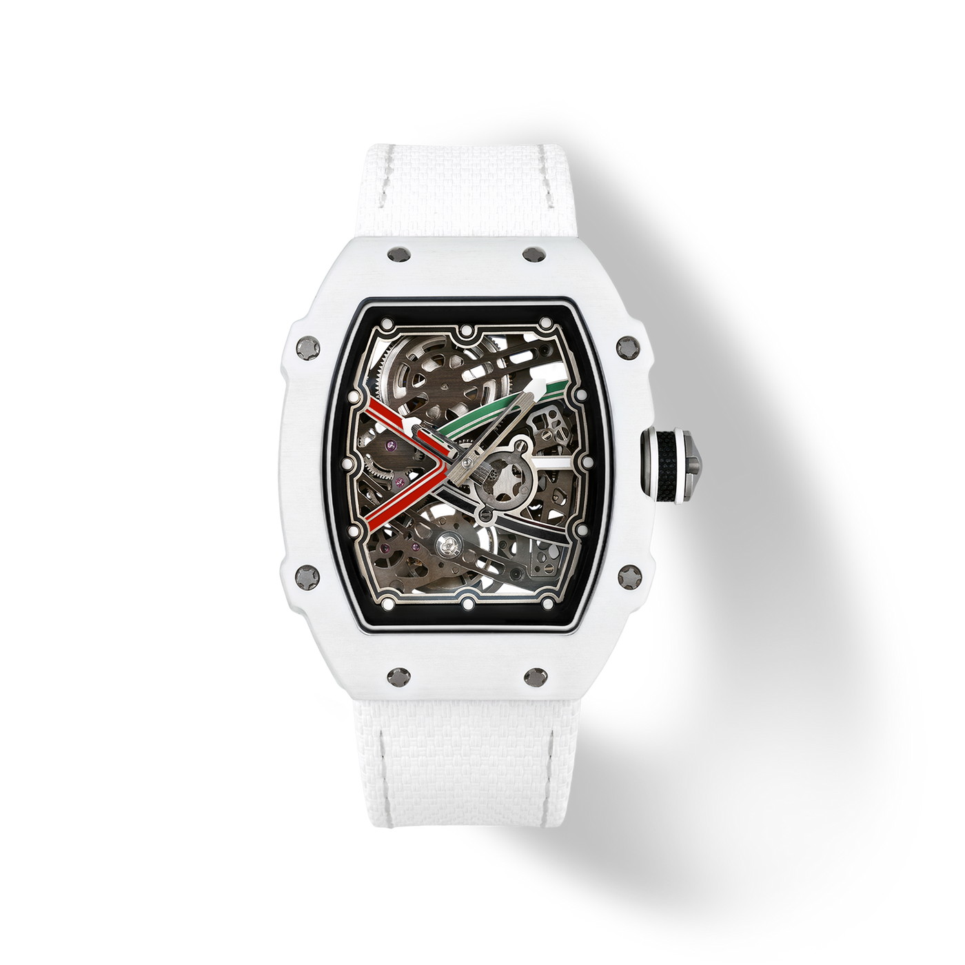 38 x 47.5mm Carbon-Fiber Tonneau Skeleton Automatic Watch - White - image 1