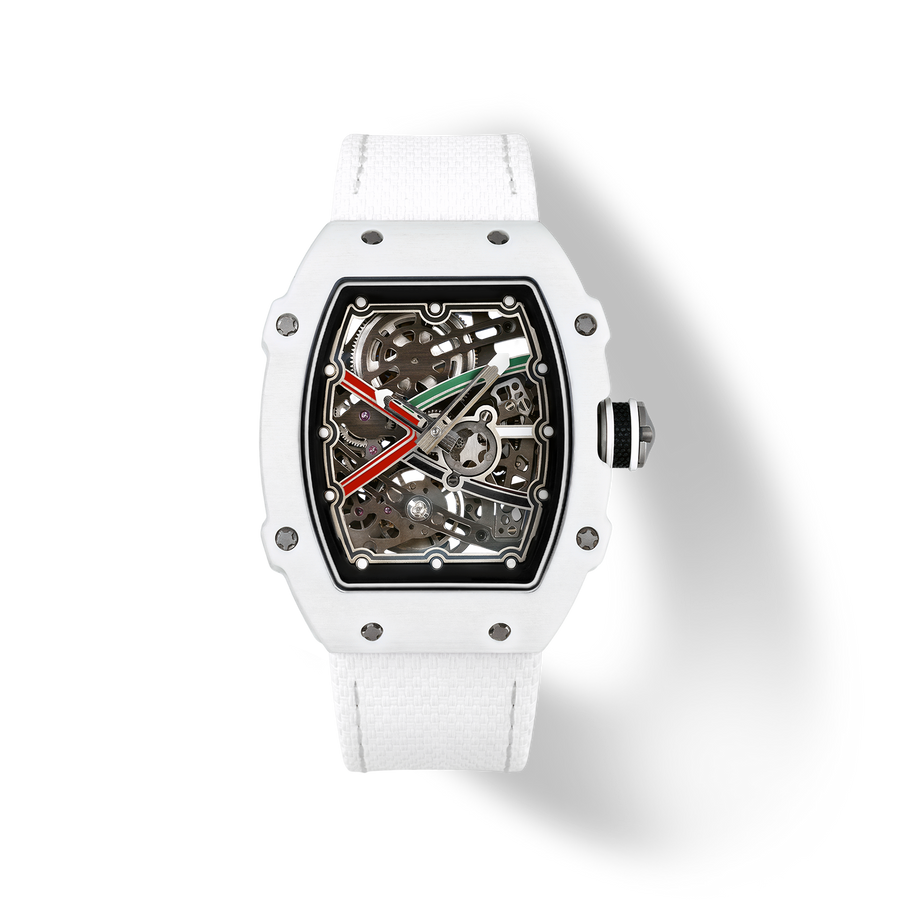 38 x 47.5mm Carbon-Fiber Tonneau Skeleton Automatic Watch - White - image 1