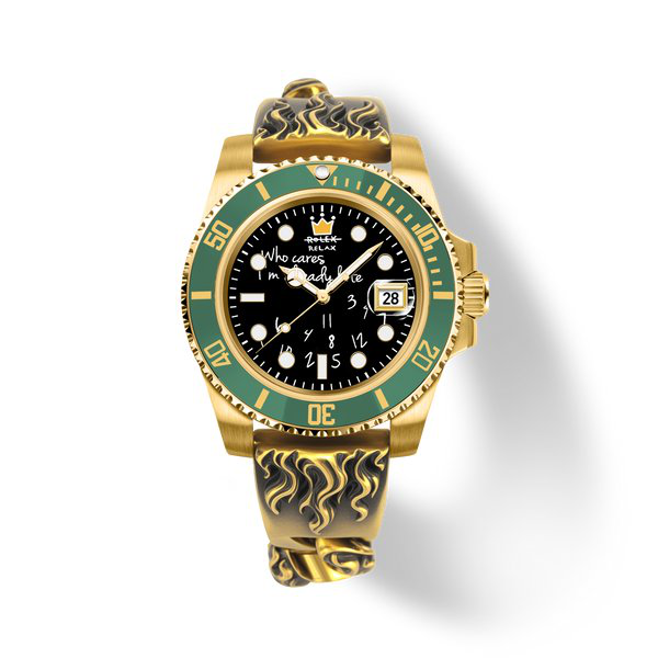 Who Cares Golden Wildfire engraved bracelet 40mm watch